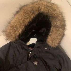 L TNA Black Womens Parka Long Winter Coat